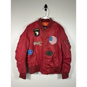 American Stitch Jacket Mens Large Red Bomber USA Flight‎ Patches Aviator